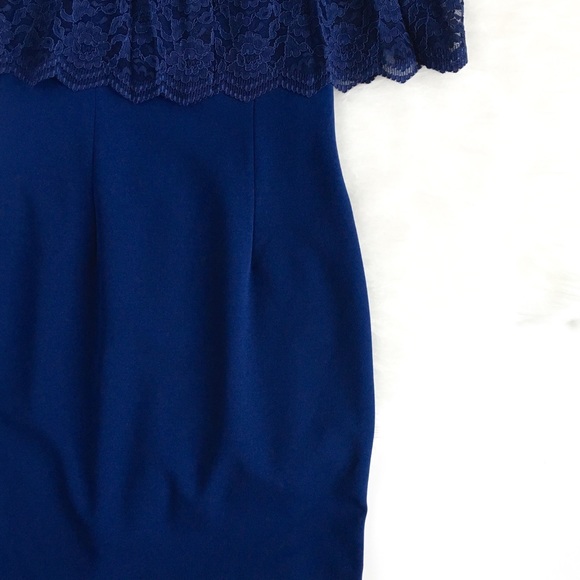 Aidan Mattox | navy off shoulder lace crepe dress - Picture 4 of 8